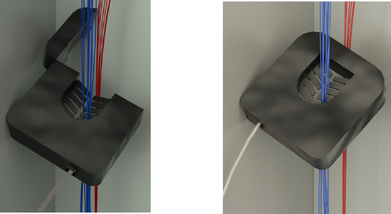 Figure 3. Example of how the current transducer sensors typically clamp around electrical wires.